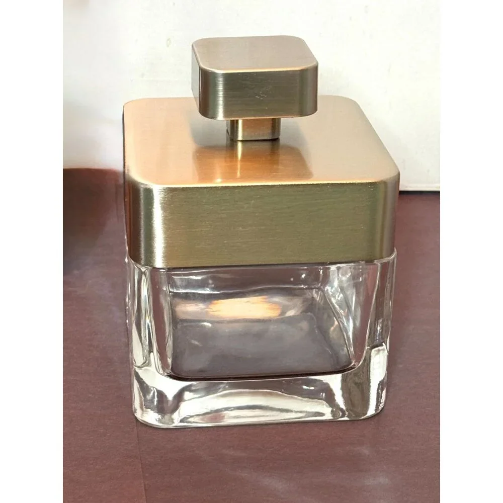 Square Thick Clear Glass Covered Storage Jar With Brushed Silver Lid